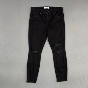 Gap Jeans Womens 32 Black True Skinny Stretch Distressed Raw Hem Mid Rise Denim